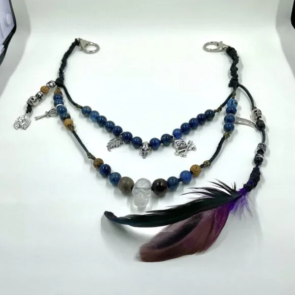 Beaded Jeans Chain: Stone, Skull & Feather Charm Cord - Picture 2 of 2